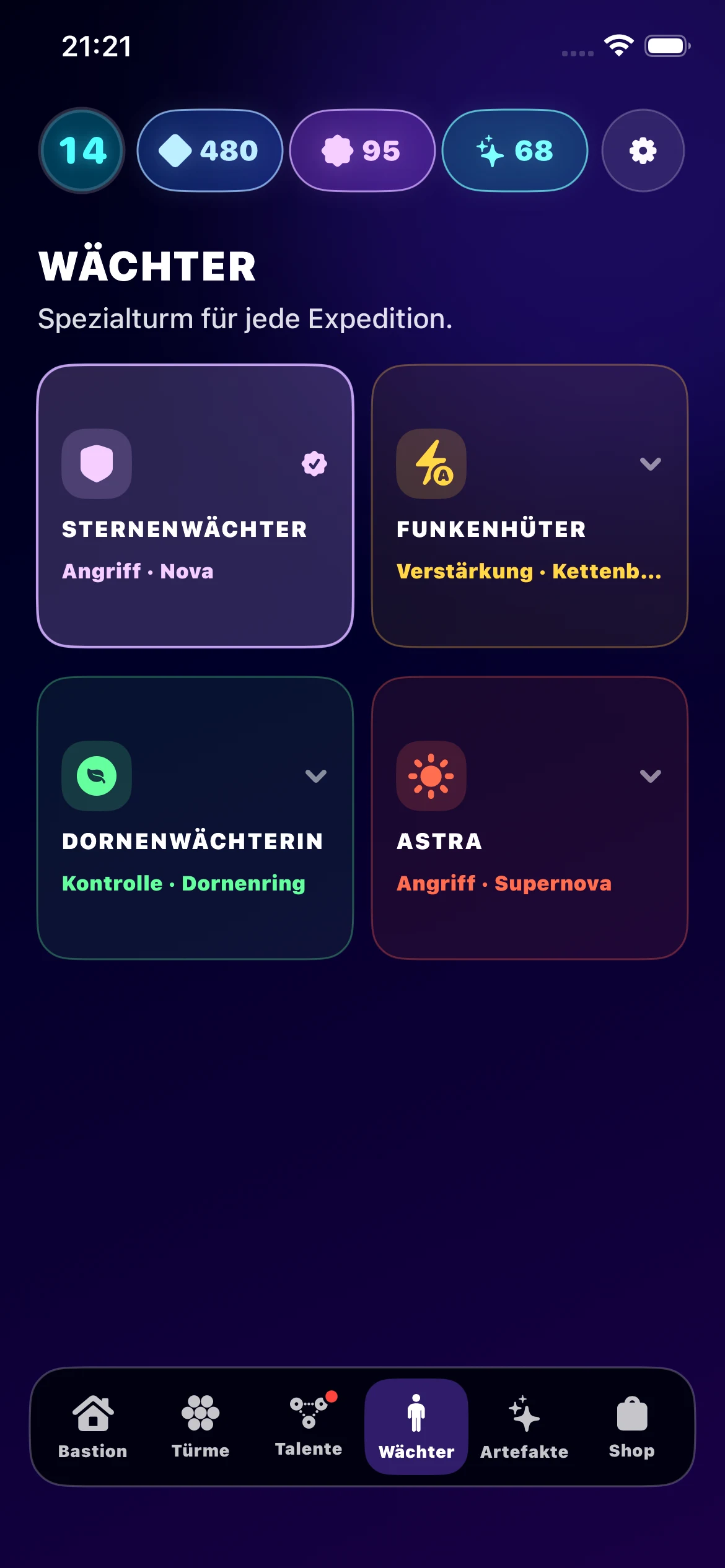 Hexfall: aktuelle Auswahl der vier Wächter