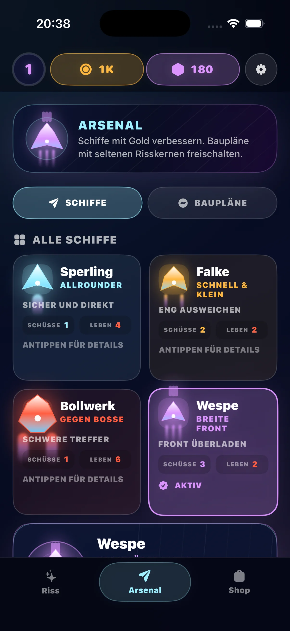 Arsenal mit fünf spielbaren Schiffen in Riftburn